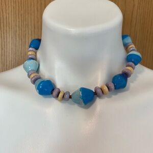 Blue Beaded Necklace with Bohemian Charm